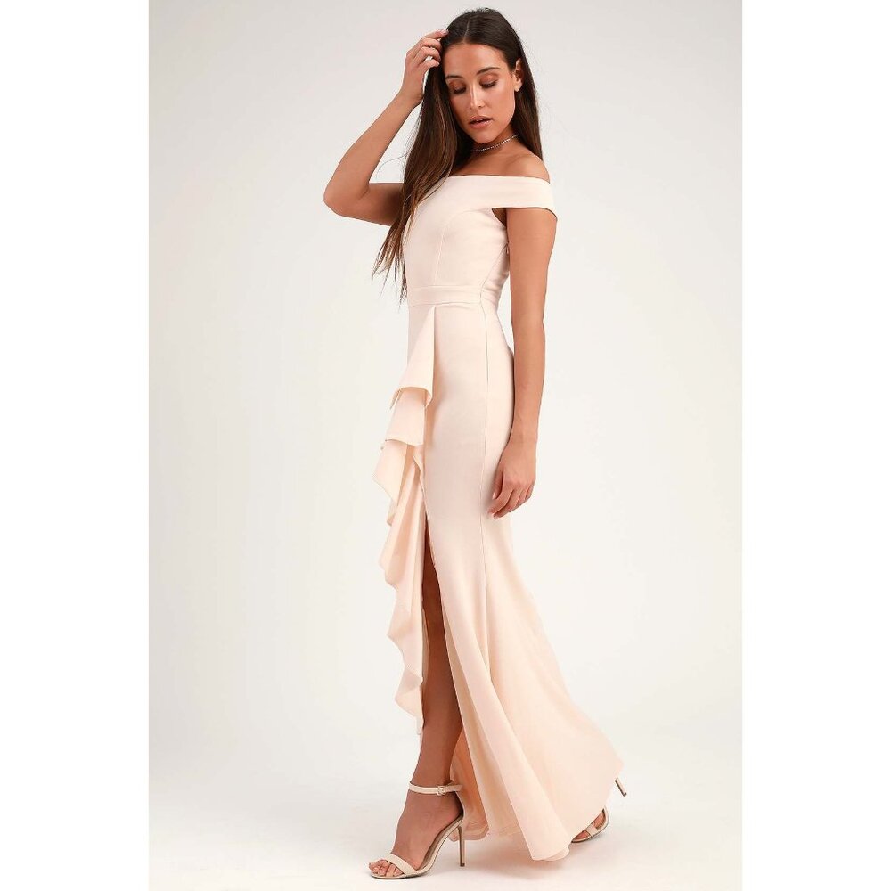 Mila‎ Cream Ruffled Off-the-Shoulder Maxi Dress Bridal Bridesmaid Wedding Size M